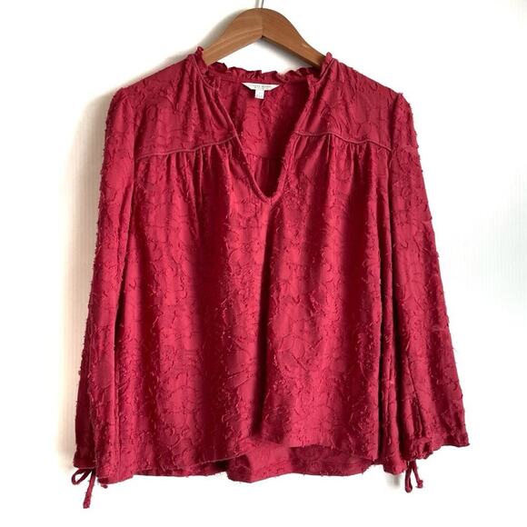 Lucky Brand textured long sleeve top red tie cuffs size small - Picture 1 of 7